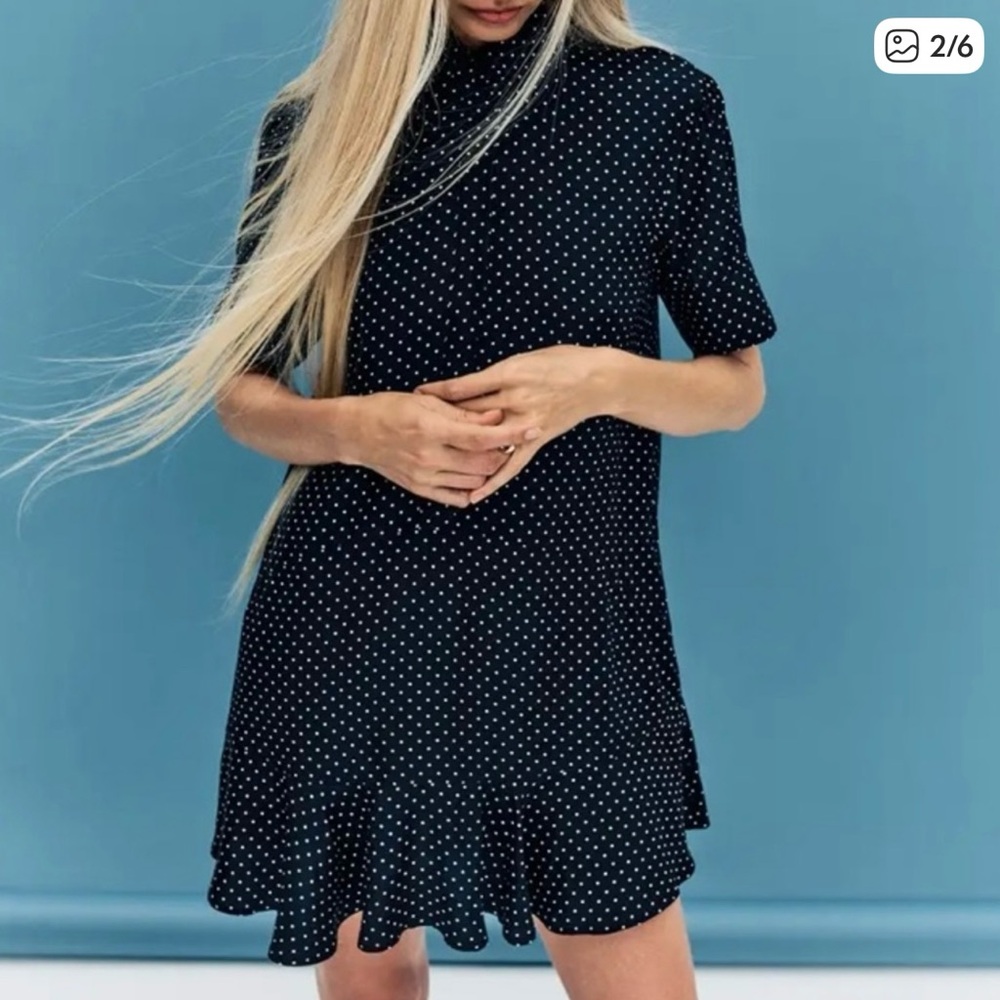G. Label by Goop Denise Mini Polka Dot Dress in Navy